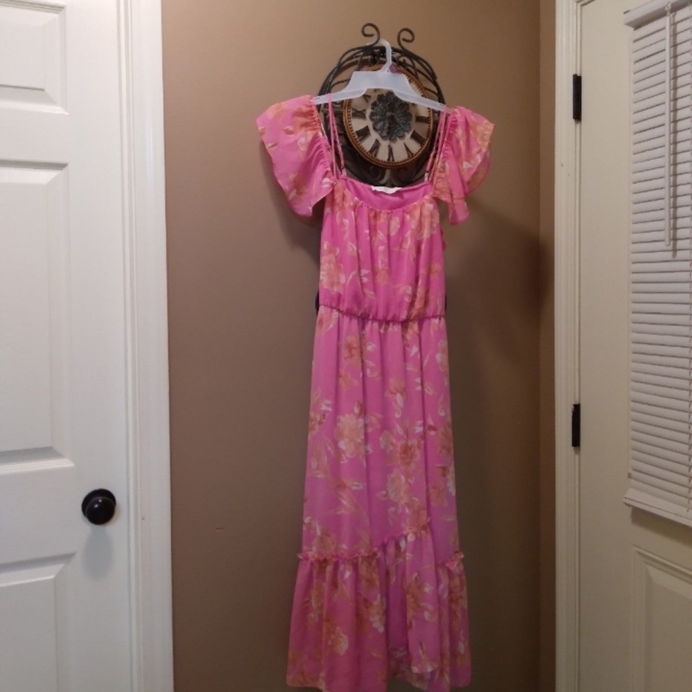 Lush Pink Floral Lined Dress